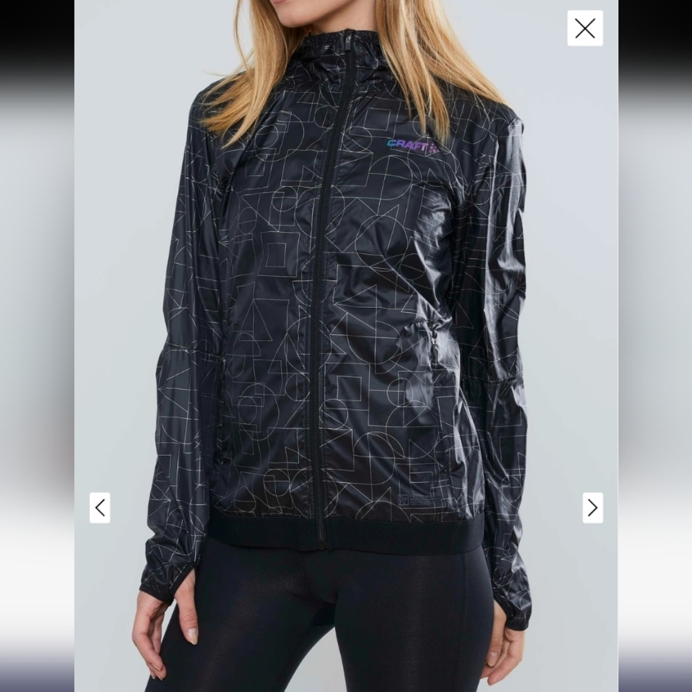 Craft Women's Lumen Wind Jacket Black Geometrical Design Size Large